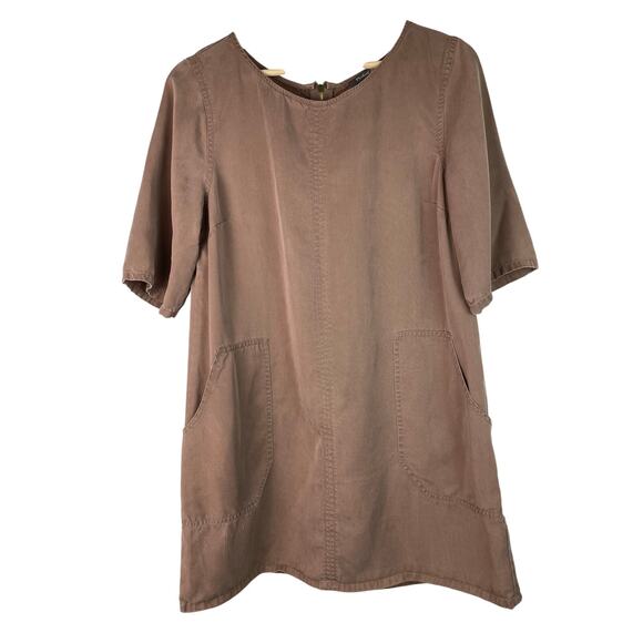 Michael Stars Women's Size M Brown Soft Lyocell Short Sleeve Mini Shift Dress - Picture 1 of 5
